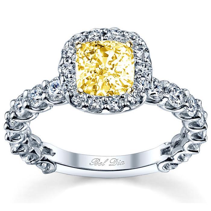 Yellow Diamond U-Prong Halo Engagement Ring Yellow Diamond Engagement Rings deBebians 