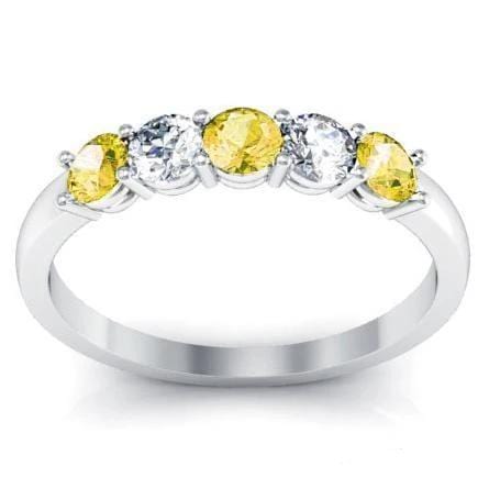 0.50cttw Shared Prong Yellow Sapphire and Diamond Five Stone Ring Five Stone Rings deBebians 