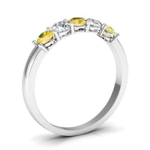 0.50cttw Shared Prong Yellow Sapphire and Diamond Five Stone Ring Five Stone Rings deBebians 
