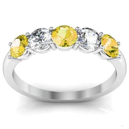 1.00cttw Shared Prong Yellow Sapphire and Diamond Ring Five Stone Rings deBebians 