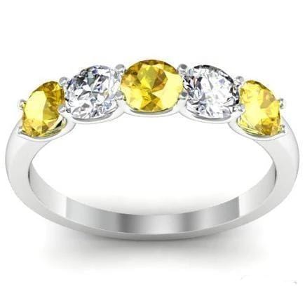 1.00cttw U Prong Yellow Sapphire and Diamond Band Five Stone Rings deBebians 