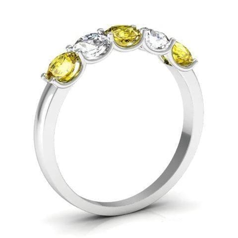1.00cttw U Prong Yellow Sapphire and Diamond Band Five Stone Rings deBebians 