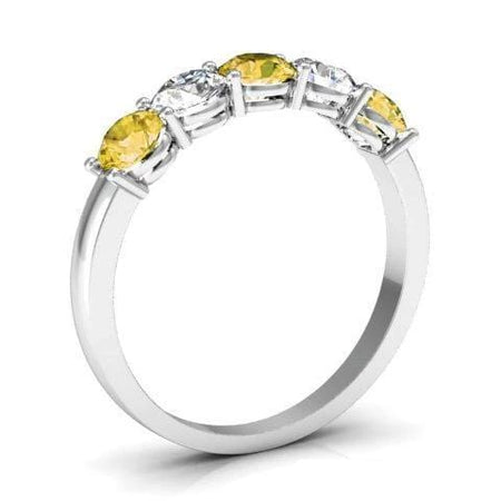 1.00cttw Shared Prong Yellow Sapphire and Diamond Ring Five Stone Rings deBebians 