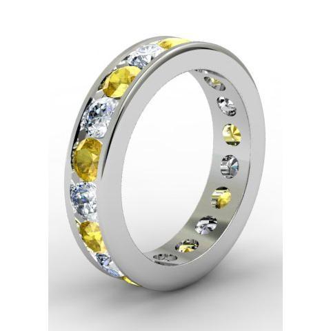 Yellow Sapphire and Diamond Round Gemstone Eternity Band in Channel Setting Gemstone Eternity Rings deBebians 