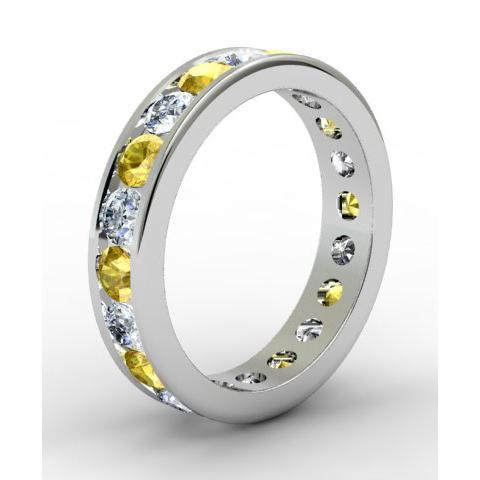 Yellow Sapphire and Diamond Round Gemstone Eternity Ring in Channel Setting Gemstone Eternity Rings deBebians 